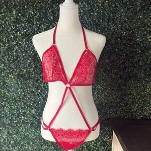 Victoria Secret Elegant Red Lace Lingerie Set new